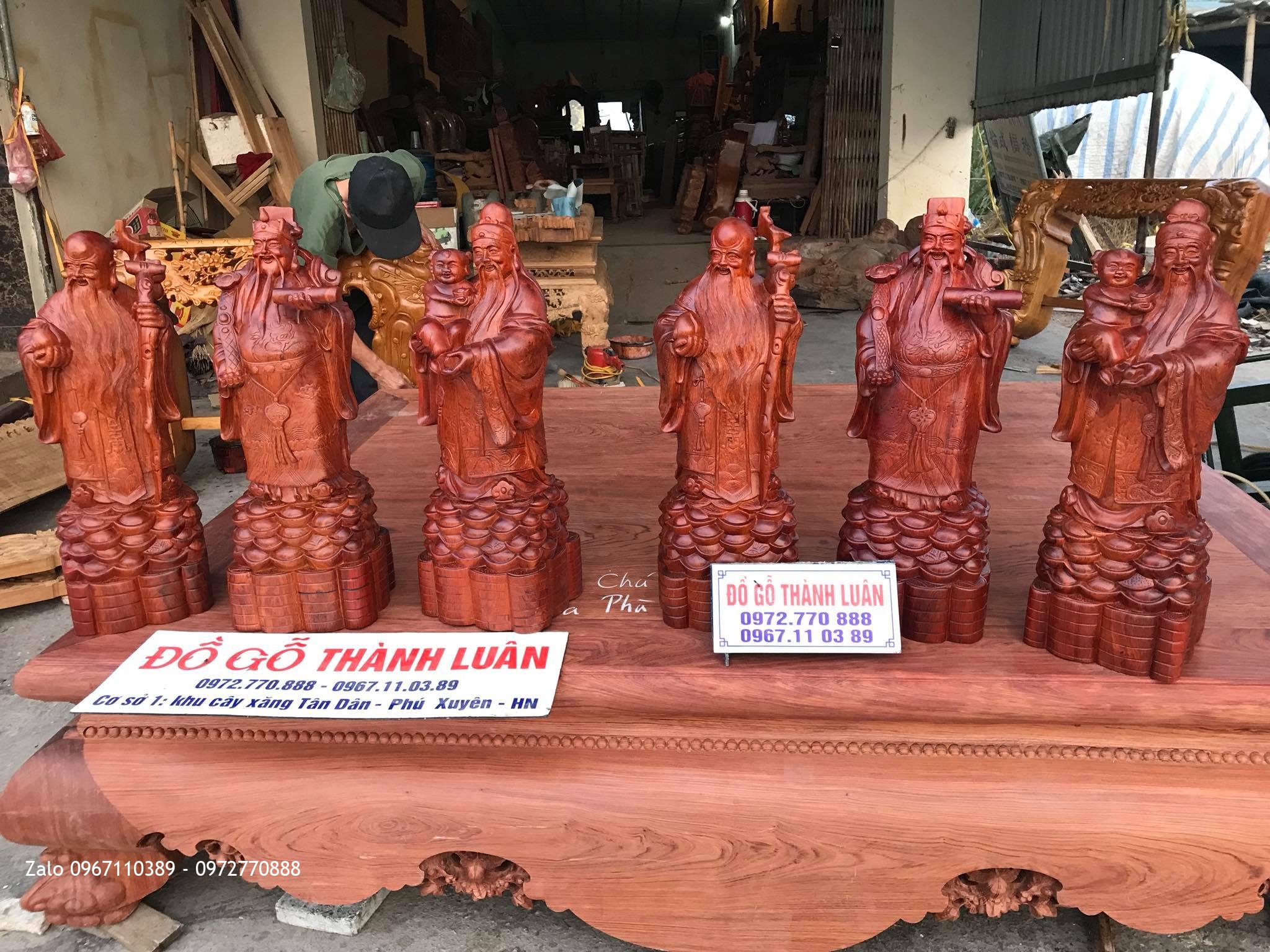 2 Bộ Tam Đa Cao 60 (Phúc Lộc Thọ) Gỗ Hương Đỏ Lào.