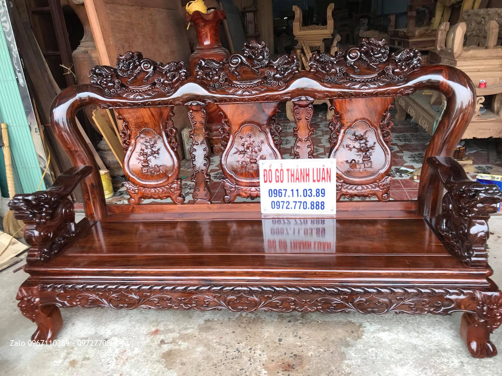 Bộ bàn ghế Minh Nghê Gỗ Cẩm Lai Lào C12,10 Món VÍP. Bác Ngọc Văn Giang Hưng Yên,