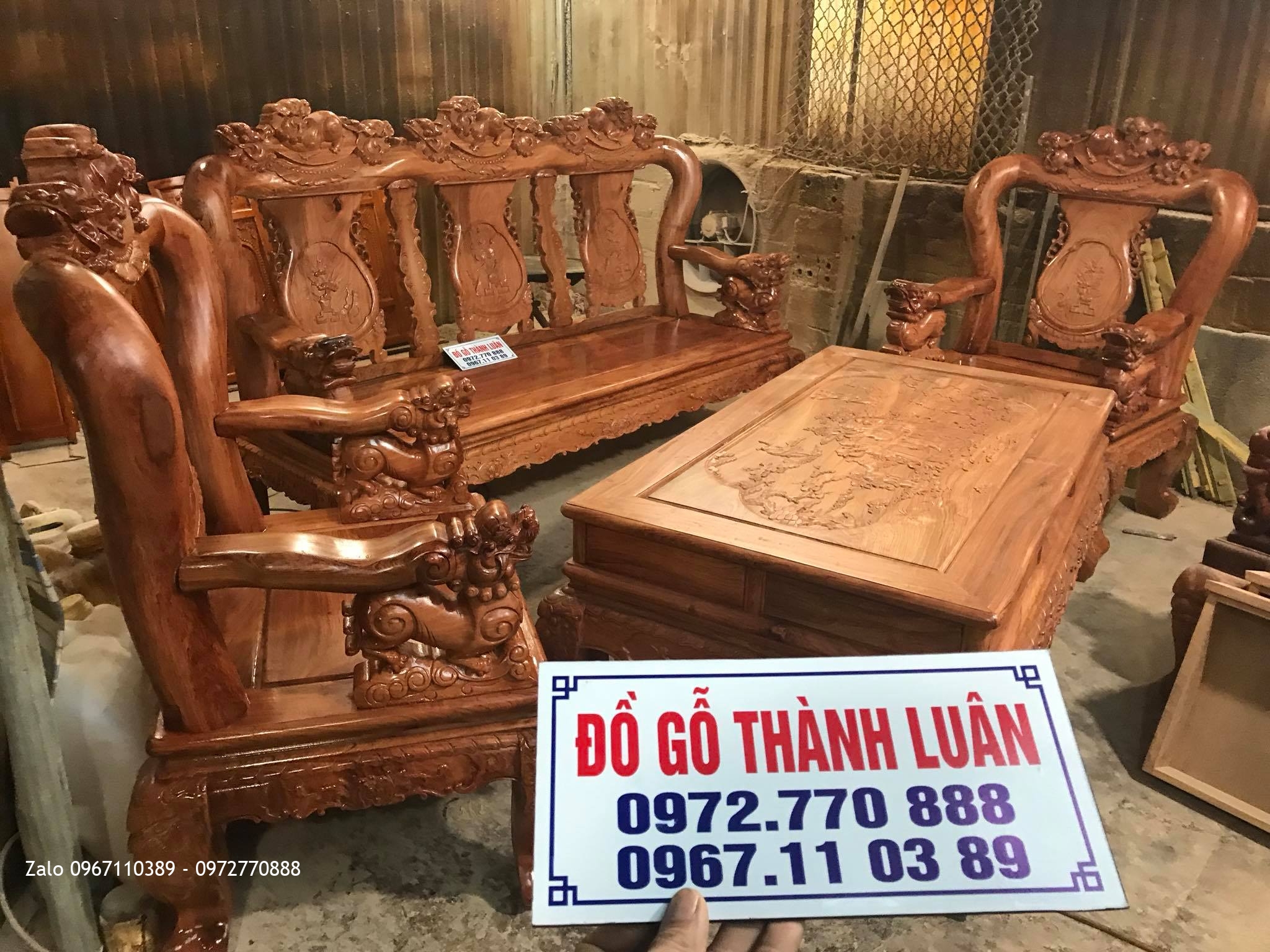 Bộ Ghế Minh Nghê Gỗ Hương Đá Nam Phi Cột 12. Khách Vĩnh Long   