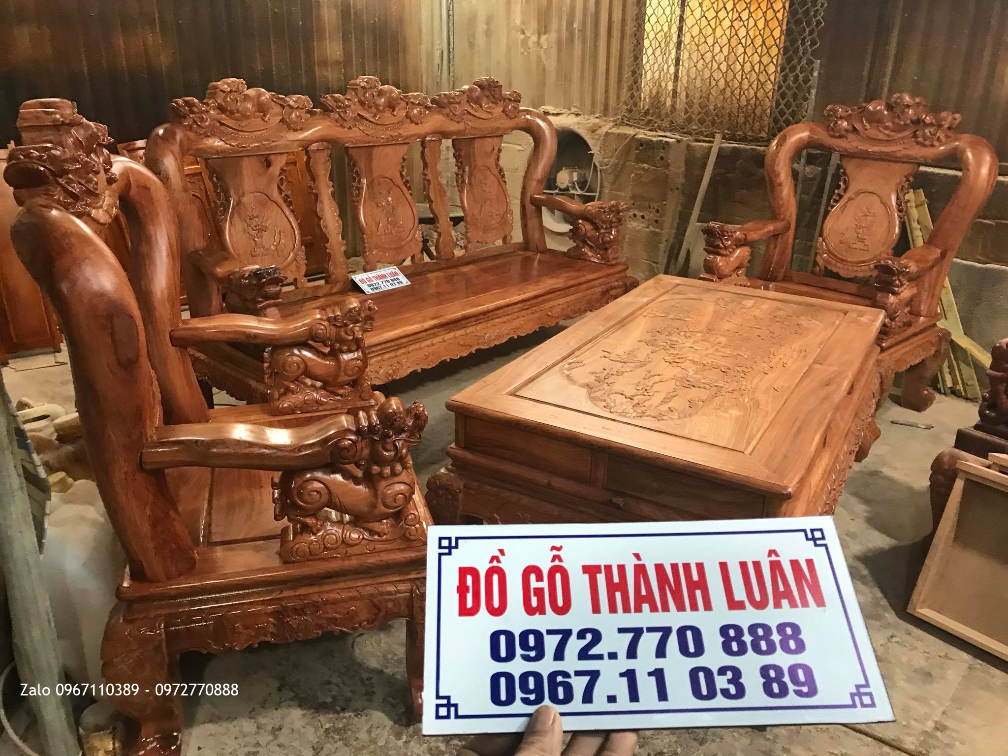 Bộ Ghế Minh Nghê Gỗ Hương Đá Nam Phi Cột 12. Khách Vĩnh Long