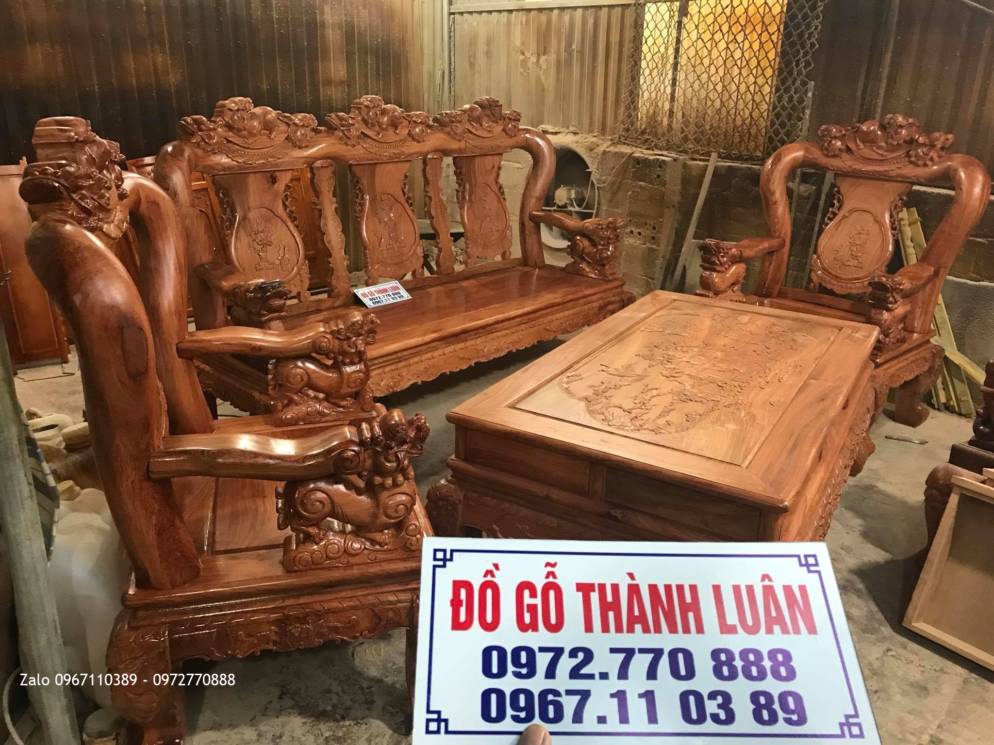 Bộ Ghế Minh Nghê Gỗ Hương Đá Nam Phi Cột 12. Khách Vĩnh Long