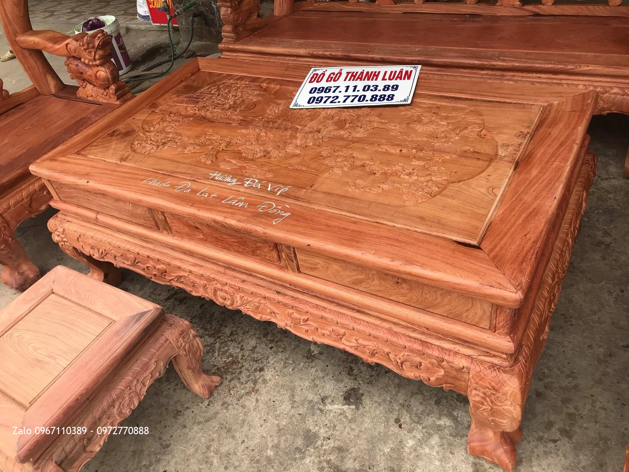 Bộ Ghế Minh Nghê Gỗ Hương Đá Nam Phi Cột 12 VÍP. Khách Lâm Đồng.