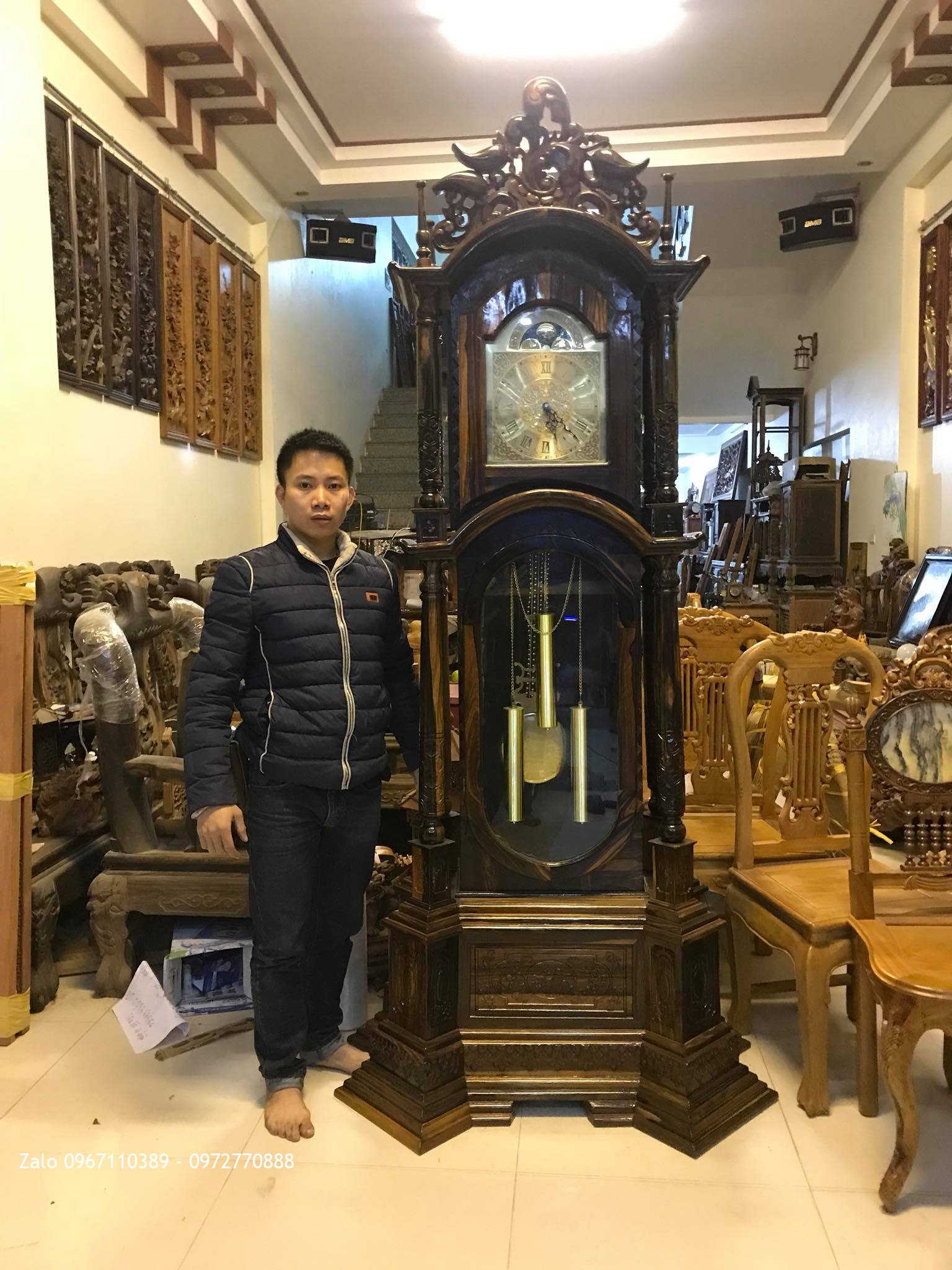 Đồng Hồ 8 Cột Gỗ Mun VÍP. Chú Tuyên Cần Thơ