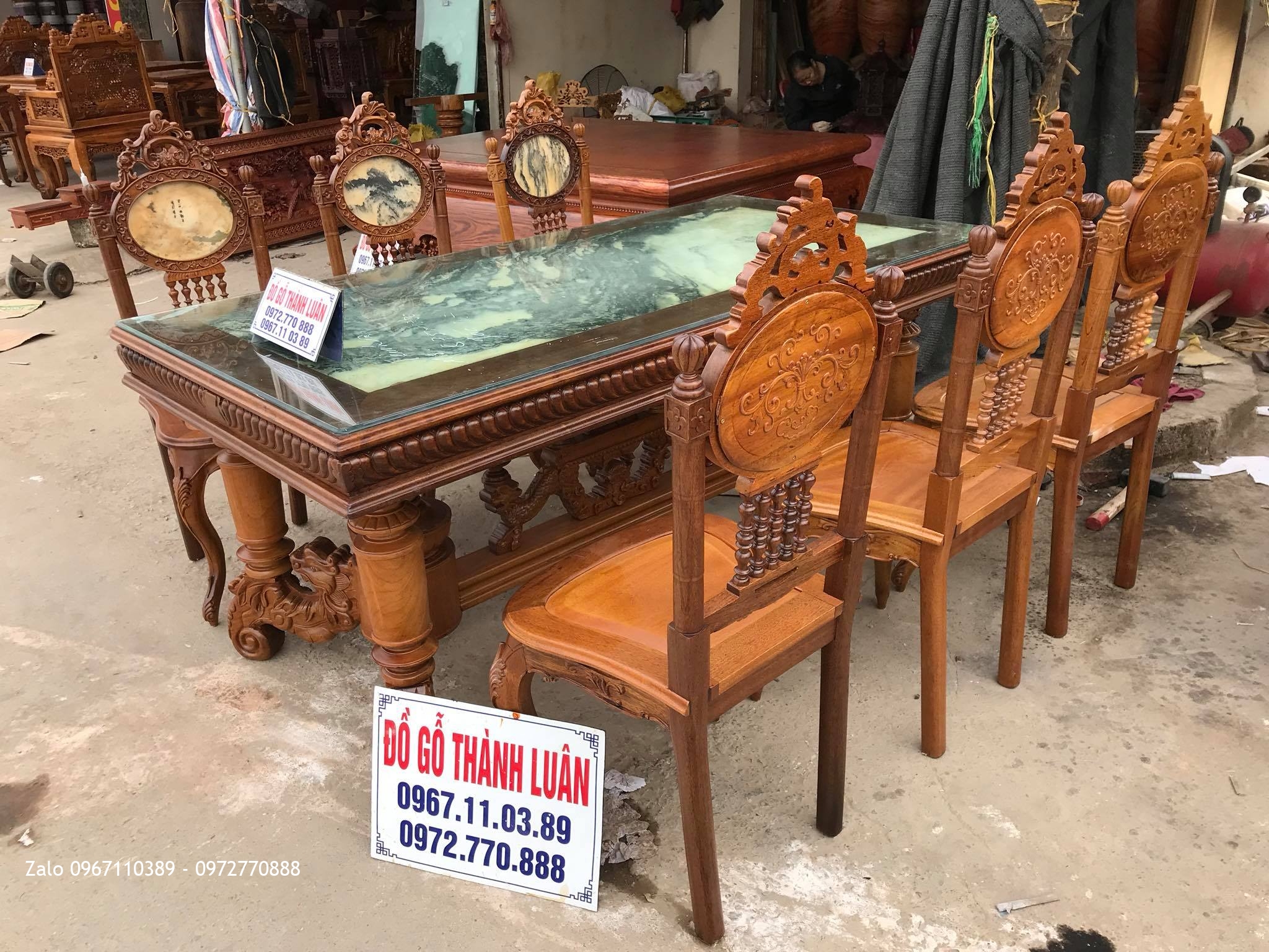 Bộ Bàn Ghế Ăn Mẫu Vách Đá Đồng Hồ, Hoa Lan Tây. Khách Thái Bình