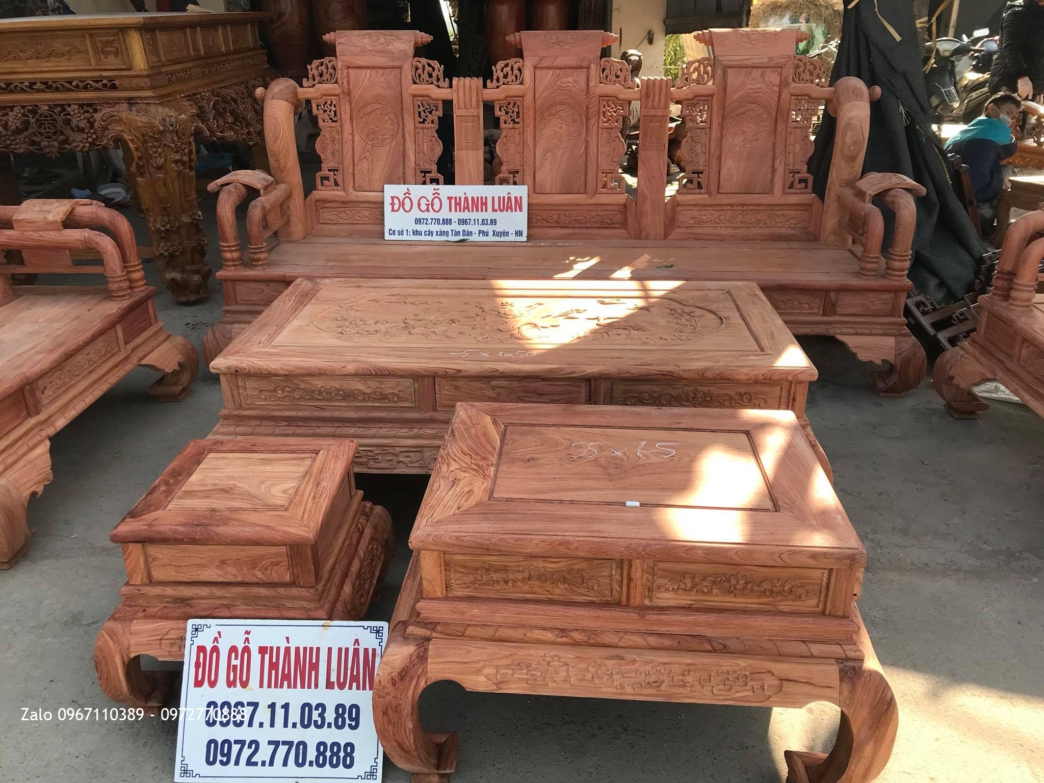 Bộ Ghế Tần Thuỷ Hoàng Gỗ Hương Đá Cột 12 Gồm 6 Món VÍP