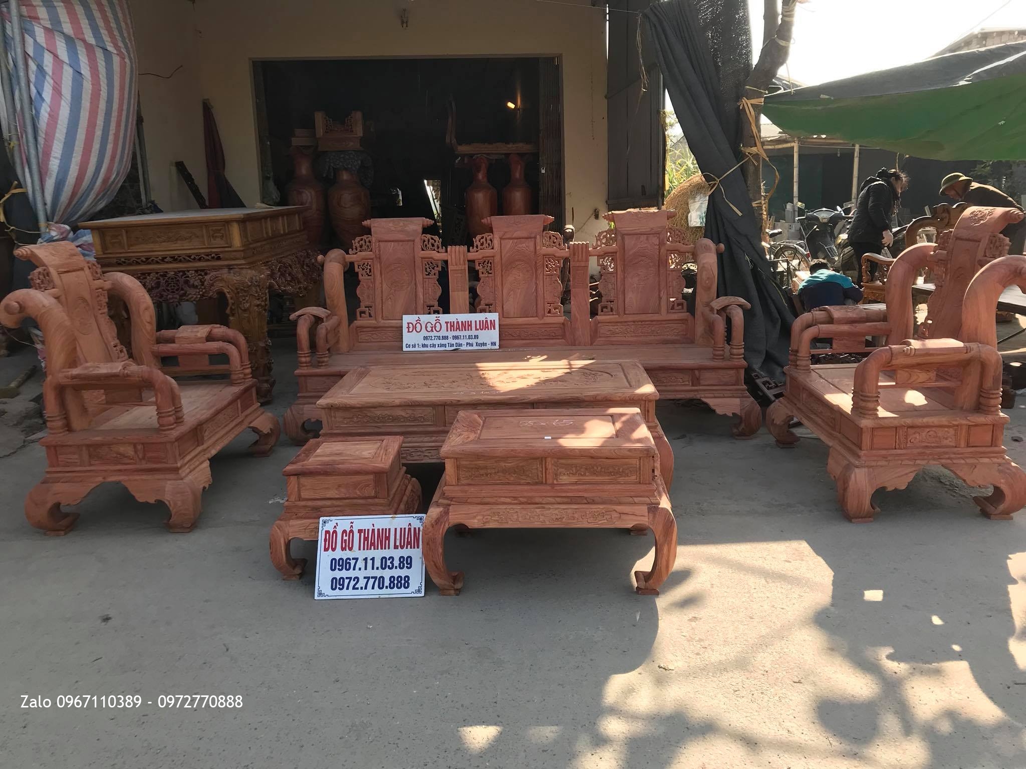 Bộ Ghế Tần Thuỷ Hoàng Gỗ Hương Đá Cột 12 Gồm 6 Món VÍP