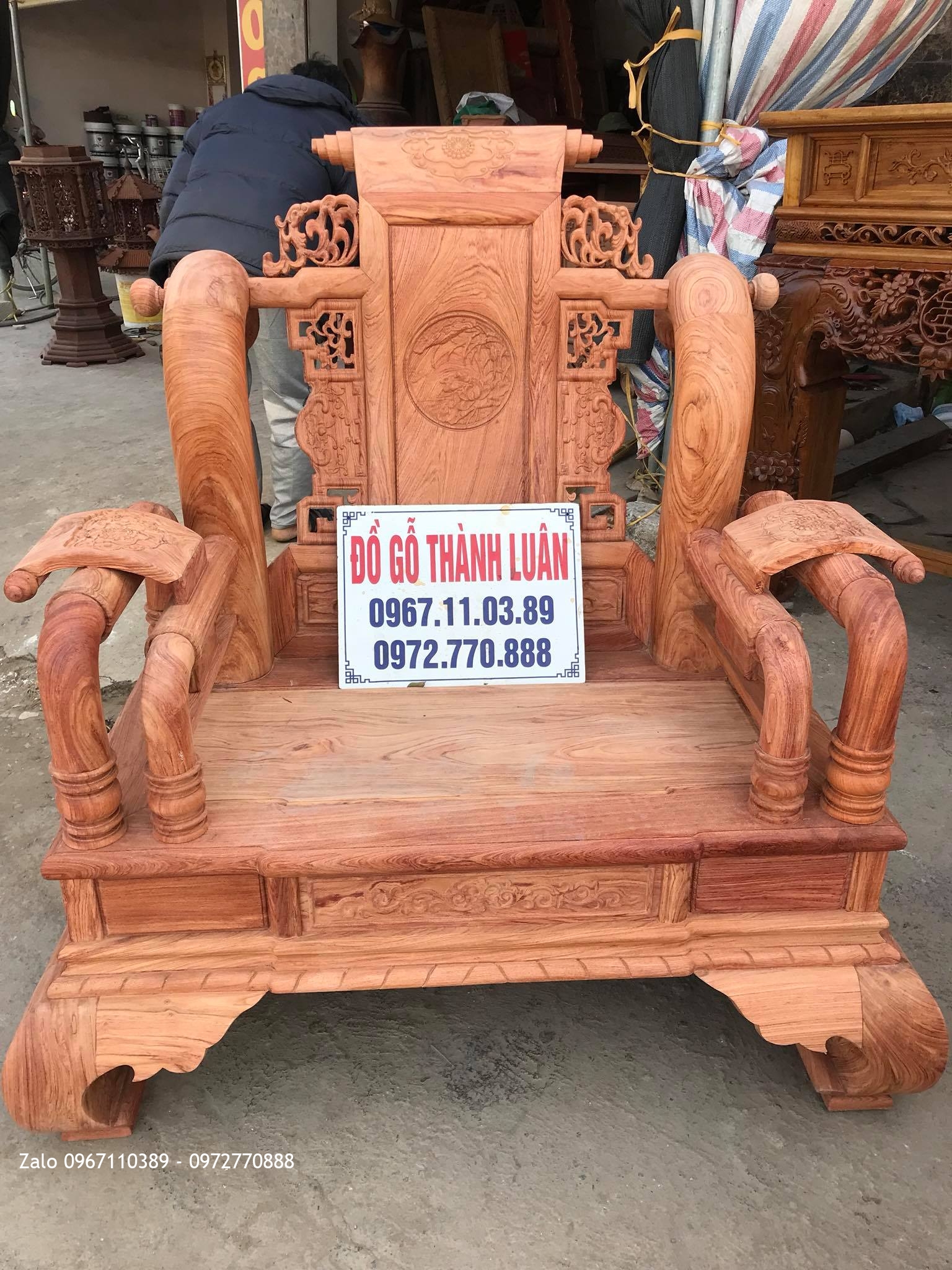 Bộ Ghế Tần Thuỷ Hoàng Gỗ Hương Đá Cột 12 Gồm 6 Món VÍP.