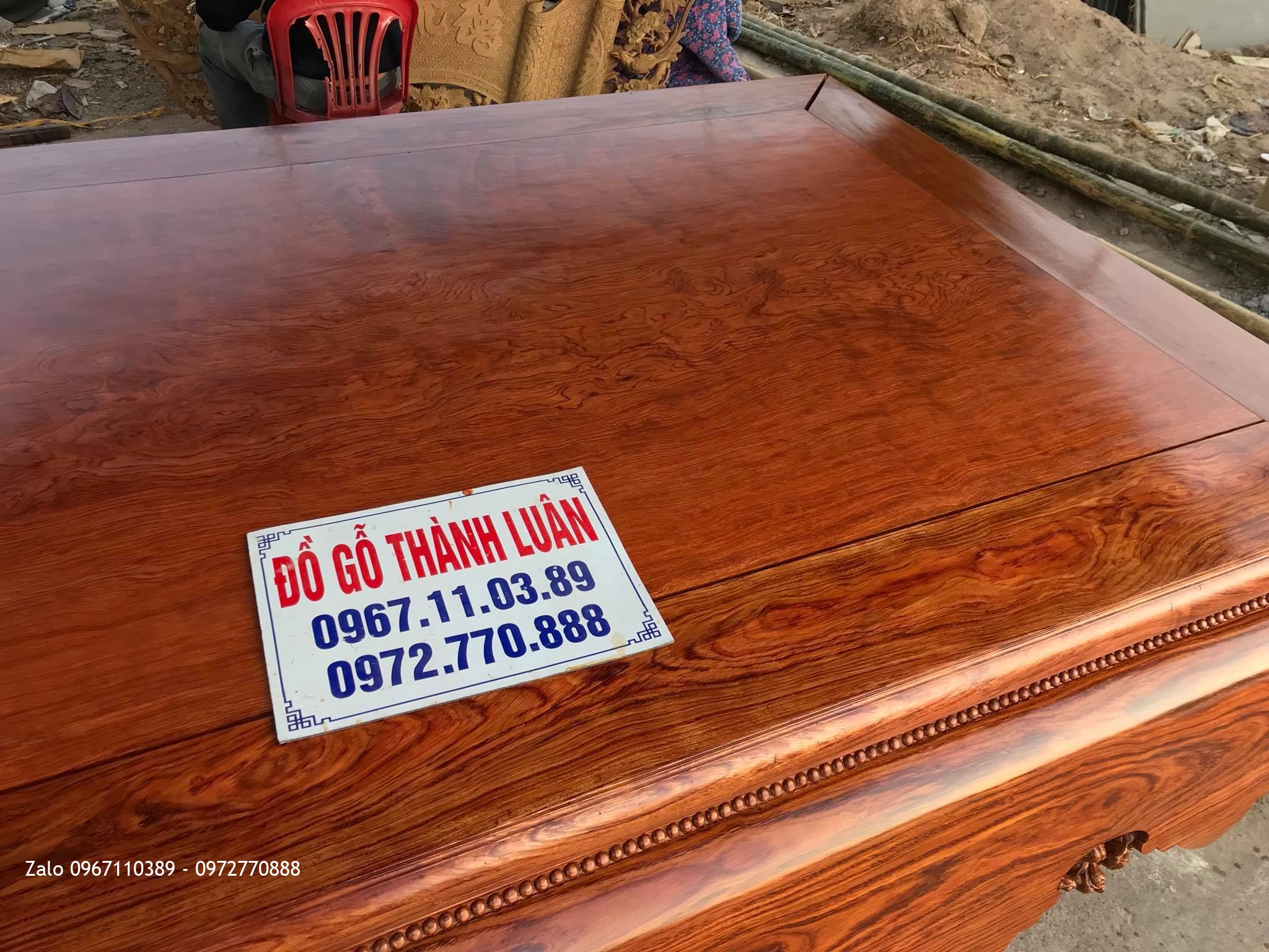 Sập Cẩm Lai Mặt 1 Lá Vân Víp 1m7 x 2m1. Khách Thái Bình.
