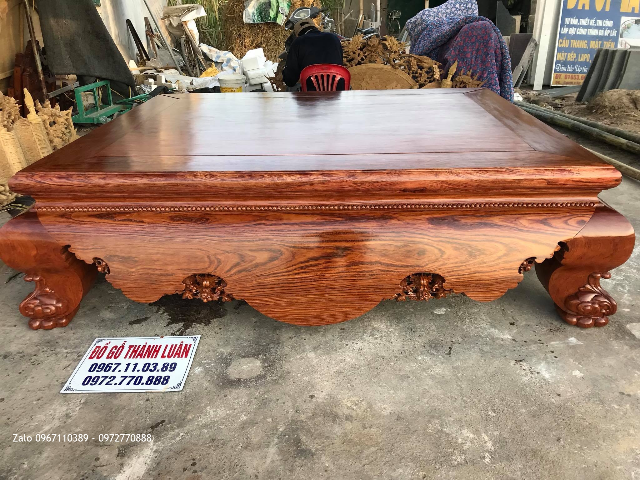 Sập Cẩm Lai Mặt 1 Lá Vân Víp 1m7 x 2m1. Khách Thái Bình