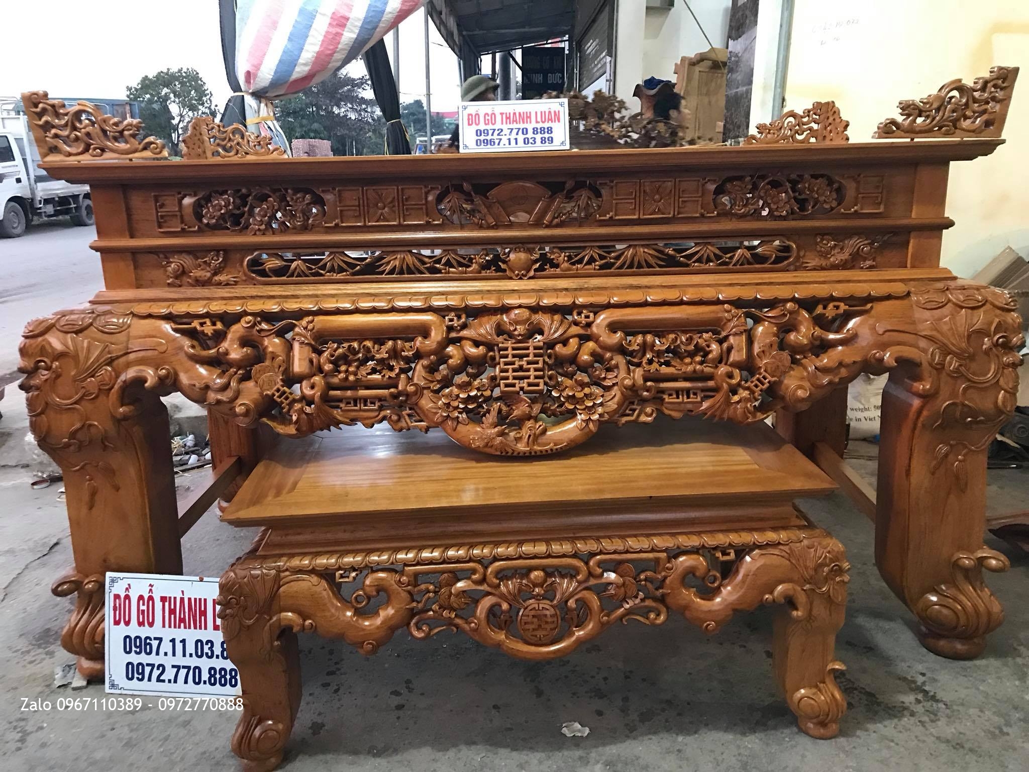 Bộ Sập Thờ Ngũ Phúc Kim Tiền Mai Cài Thọ Gỗ Gụ. Khách Hải Hậu Nam Định.