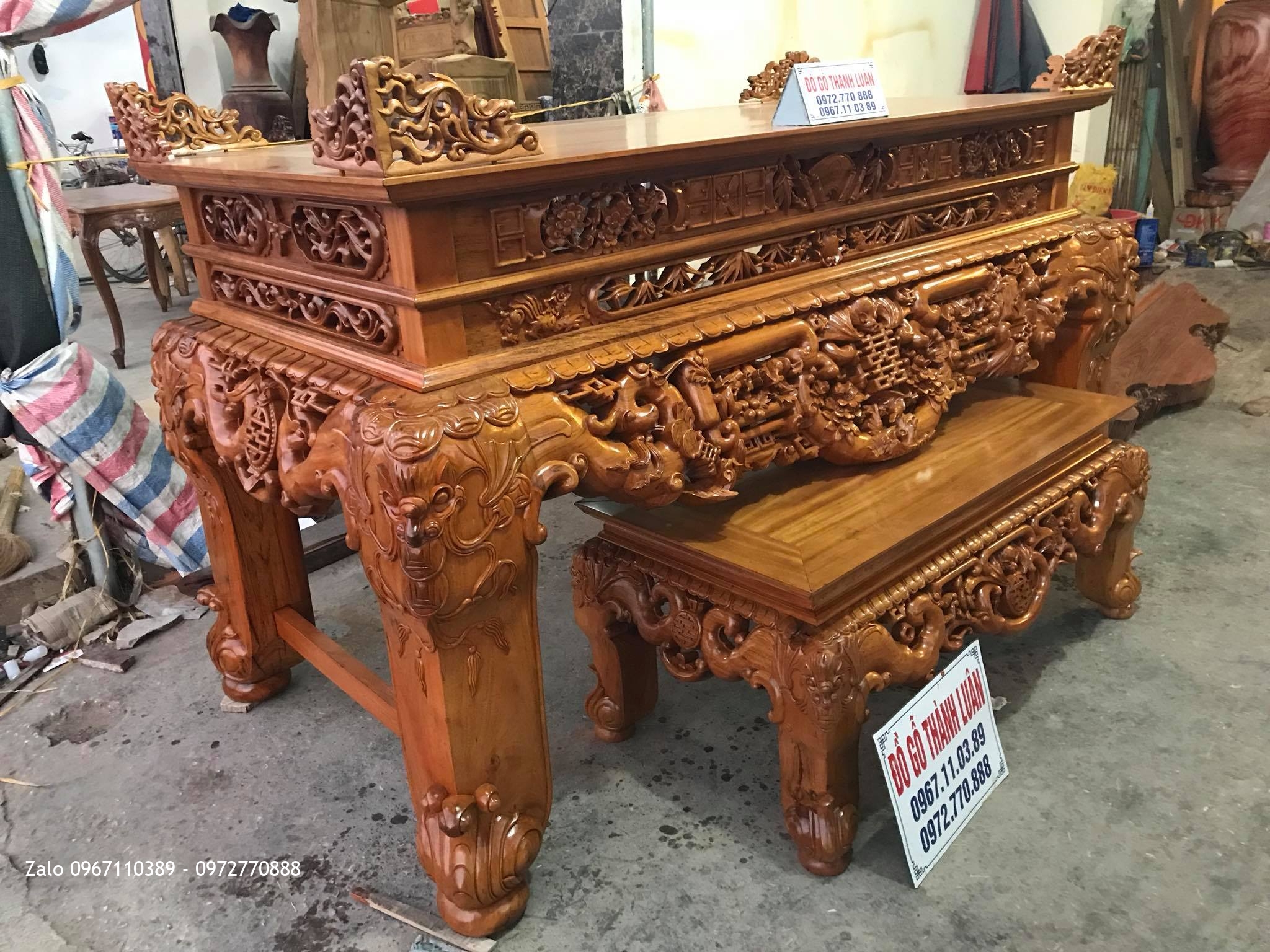 Bộ Sập Thờ Ngũ Phúc Kim Tiền Mai Cài Thọ Gỗ Gụ. Khách Hải Hậu Nam Định..