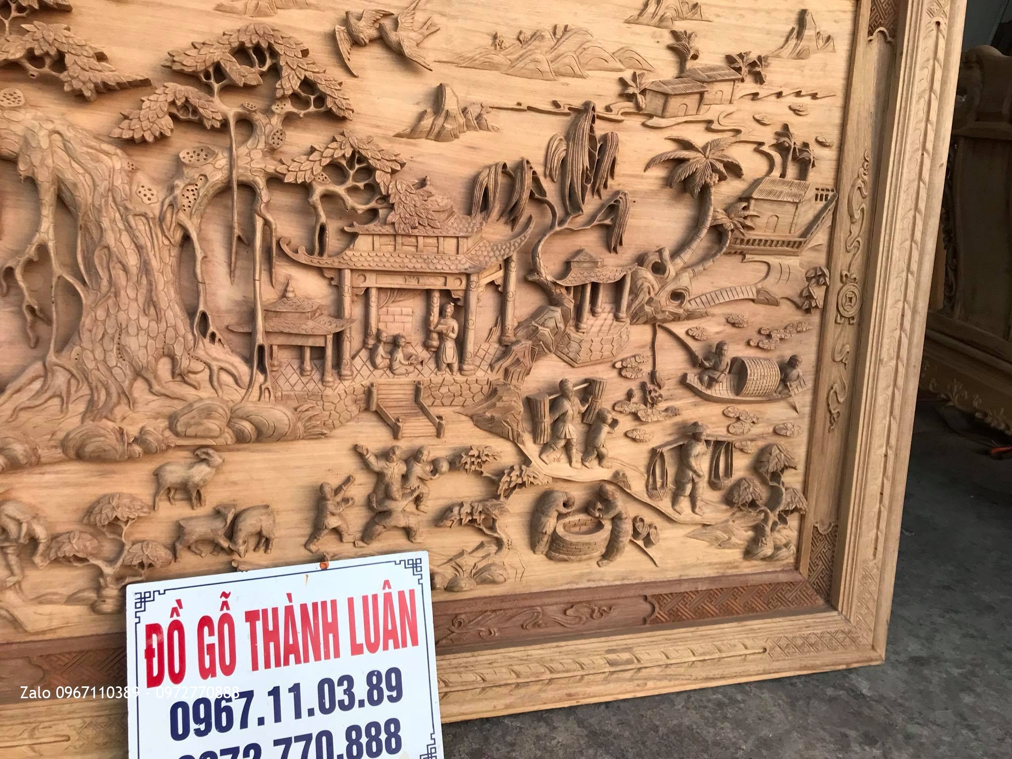 2 Bức Tranh Đồng Quê Gỗ Gụ 2m37 x 1m28 x 7cm,