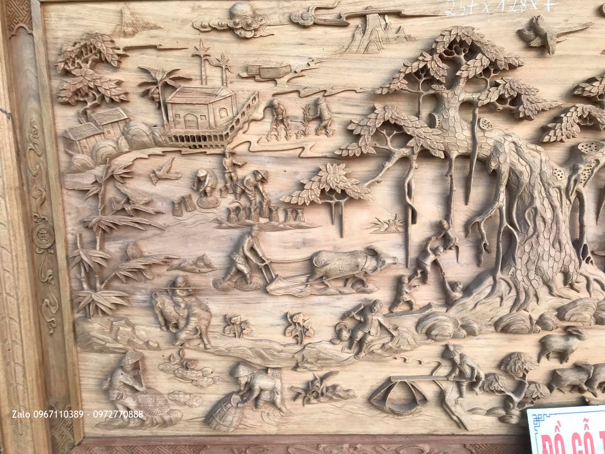 2 Bức Tranh Đồng Quê Gỗ Gụ 2m37 x 1m28 x 7cm,