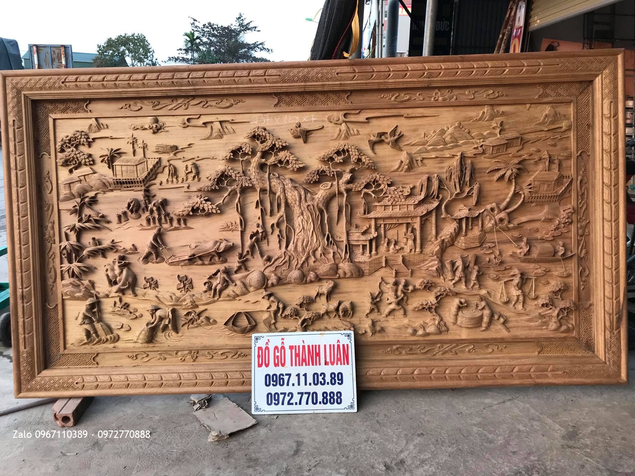 2 Bức Tranh Đồng Quê Gỗ Gụ 2m37 x 1m28 x 7cm.