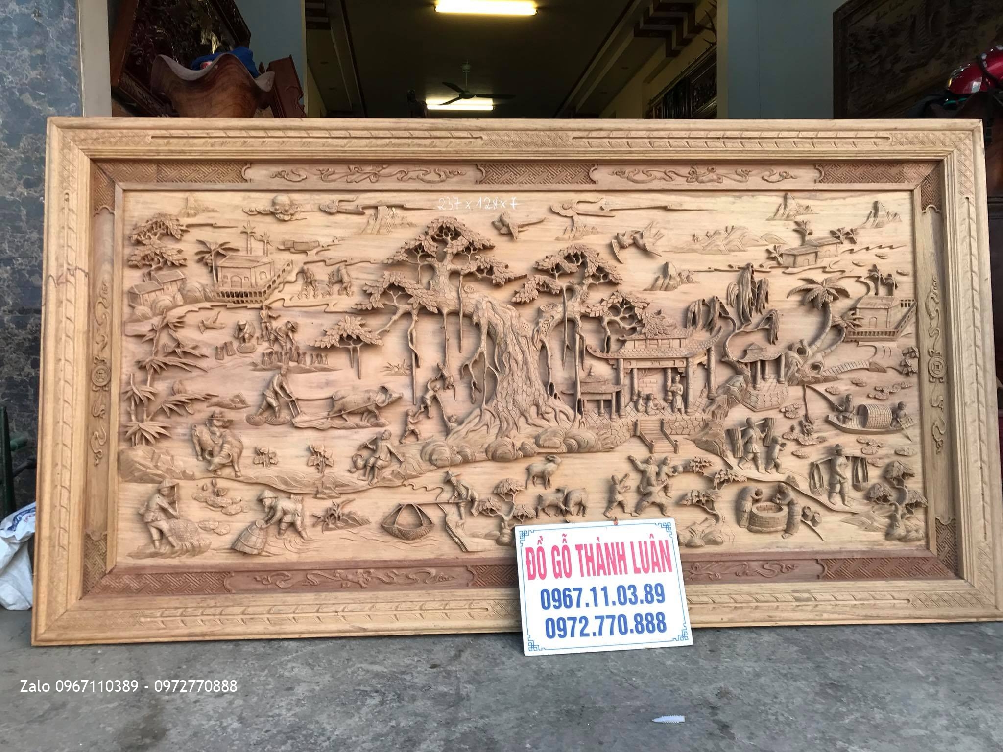 2 Bức Tranh Đồng Quê Gỗ Gụ 2m37 x 1m28 x 7cm.