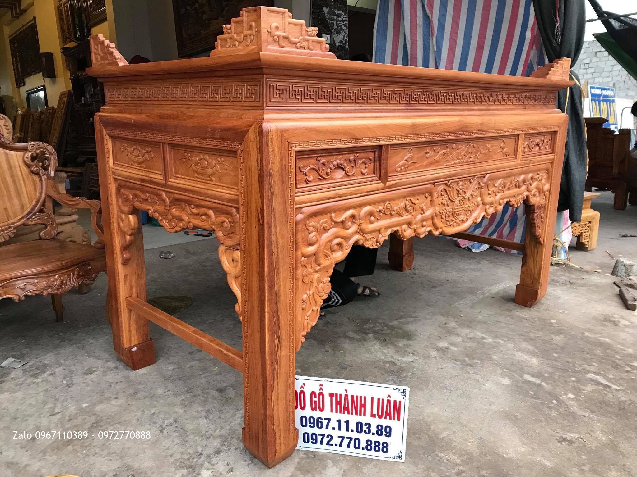 Bàn Thờ ( Án Giang) Triện Phúc Thọ Gỗ Gõ Đỏ  2m17 x 1m07 x 1m27.  