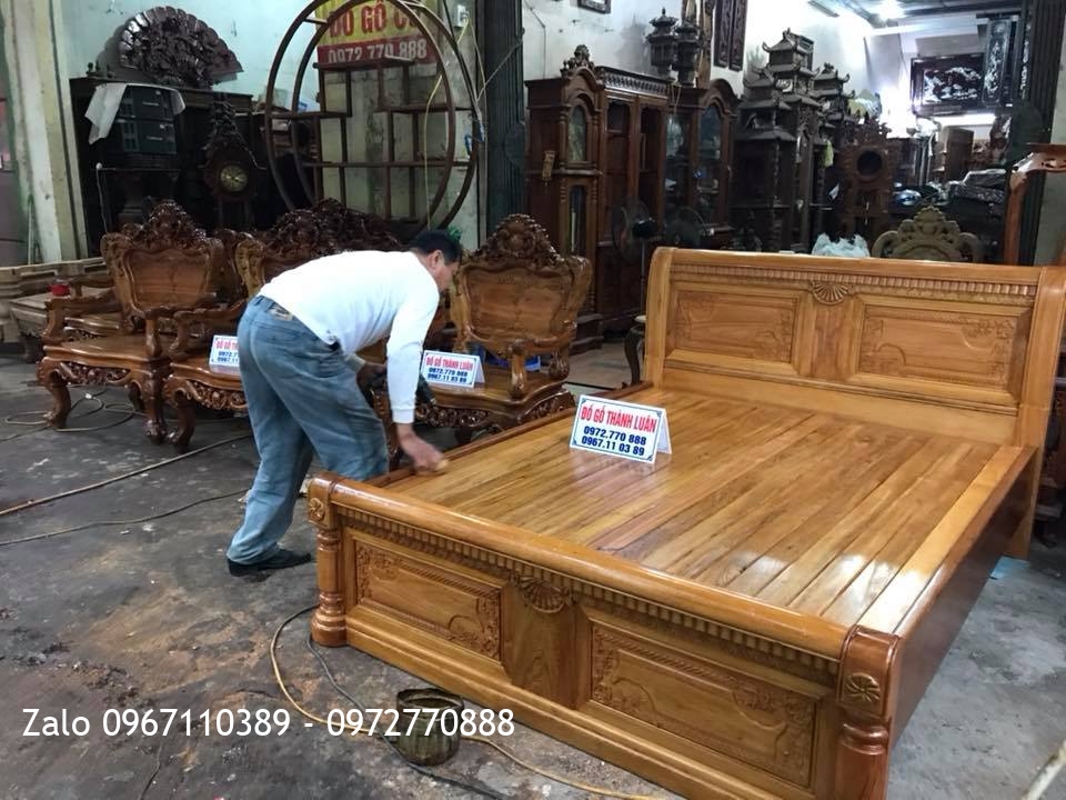 Giường Gỗ Gụ 1m6-2m. Khách Hải Phòng