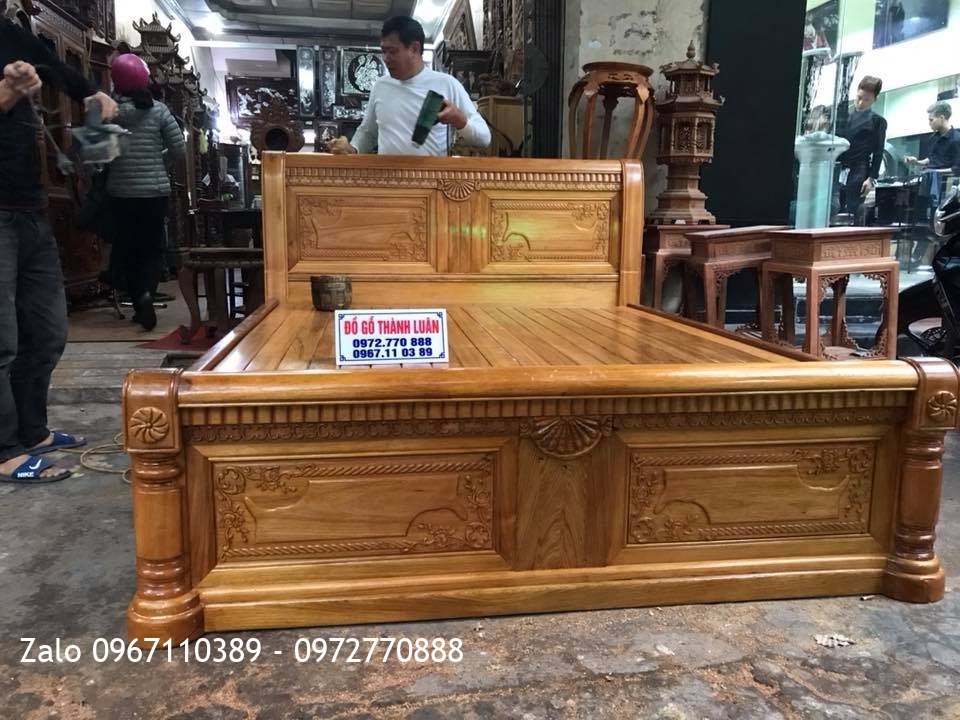 Giường Gỗ Gụ 1m6-2m. Khách Hải Phòng,
