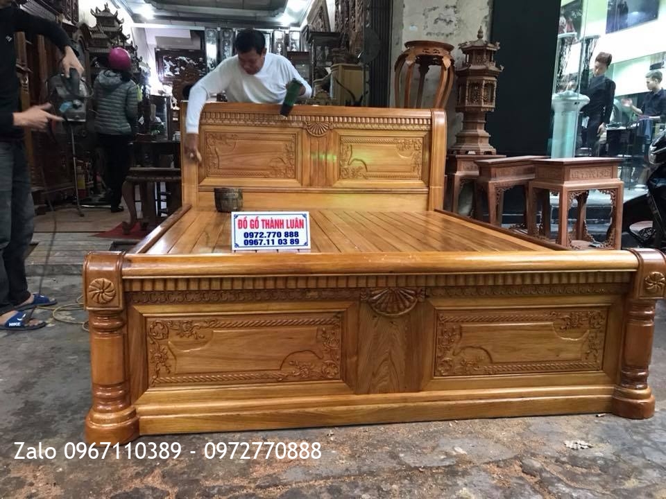 Giường Gỗ Gụ 1m6-2m. Khách Hải Phòng,