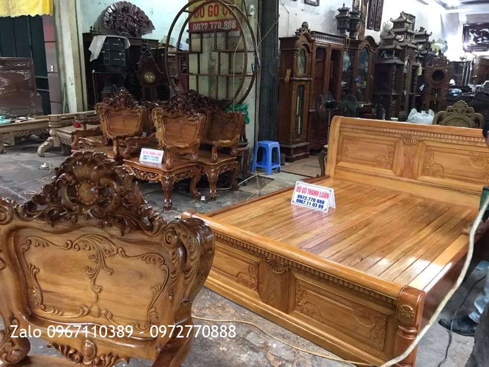 Giường Gỗ Gụ 1m6-2m. Khách Hải Phòng.