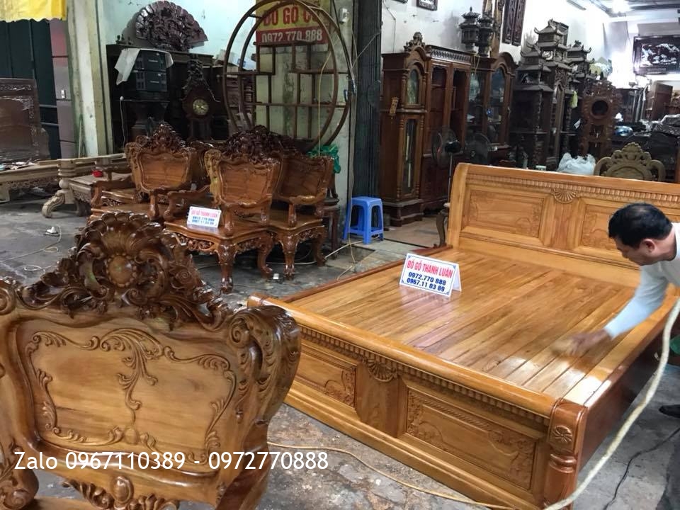 Giường Gỗ Gụ 1m6-2m. Khách Hải Phòng.
