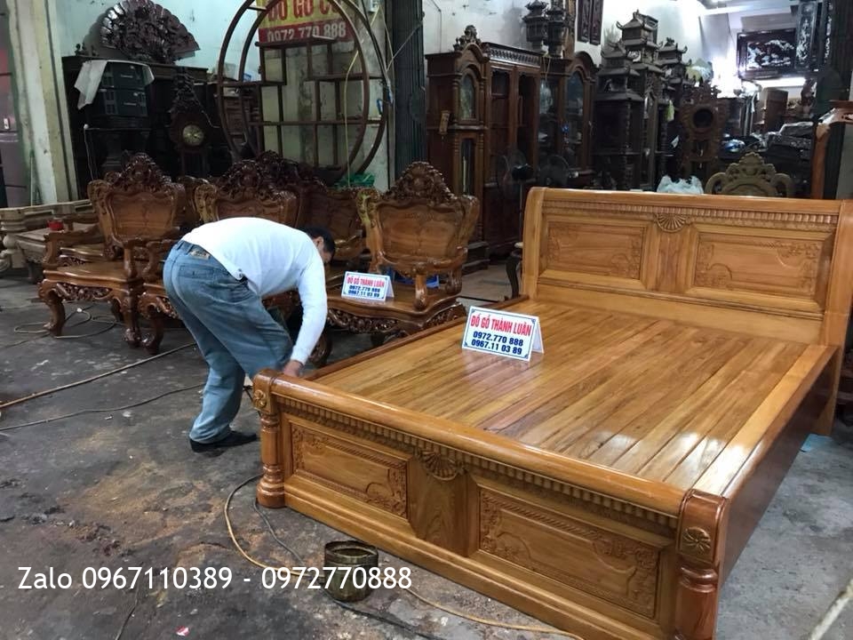 Giường Gỗ Gụ 1m6-2m. Khách Hải Phòng.