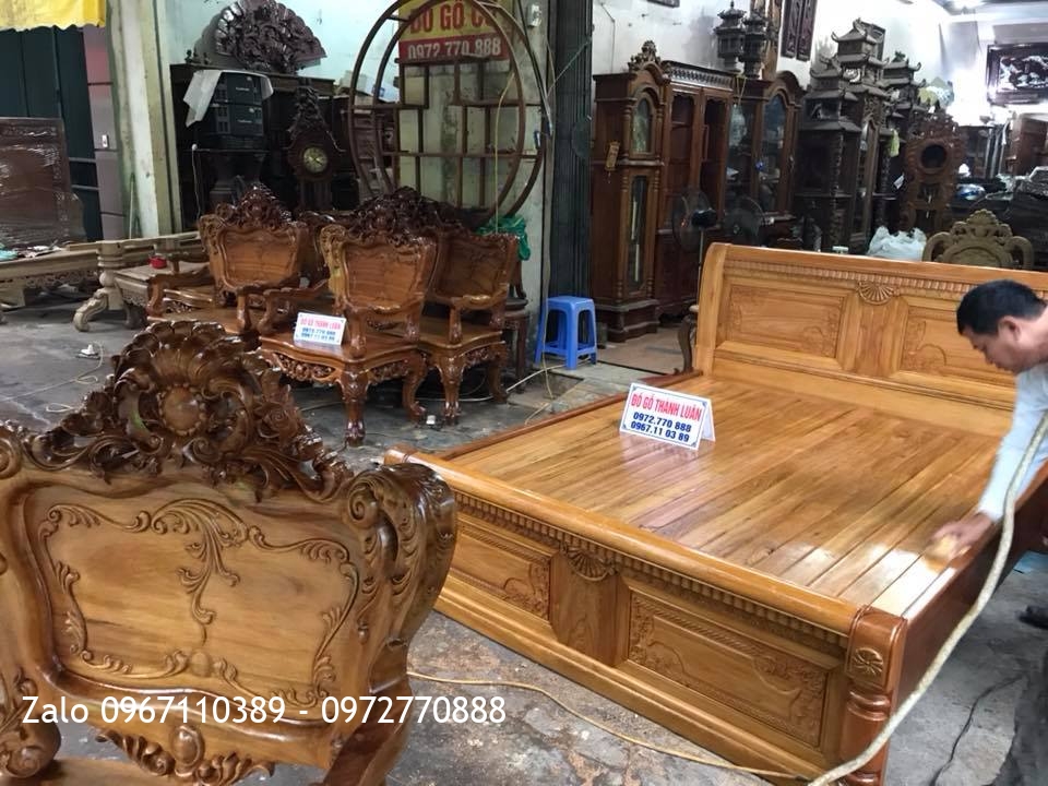 Giường Gỗ Gụ 1m6-2m. Khách Hải Phòng.