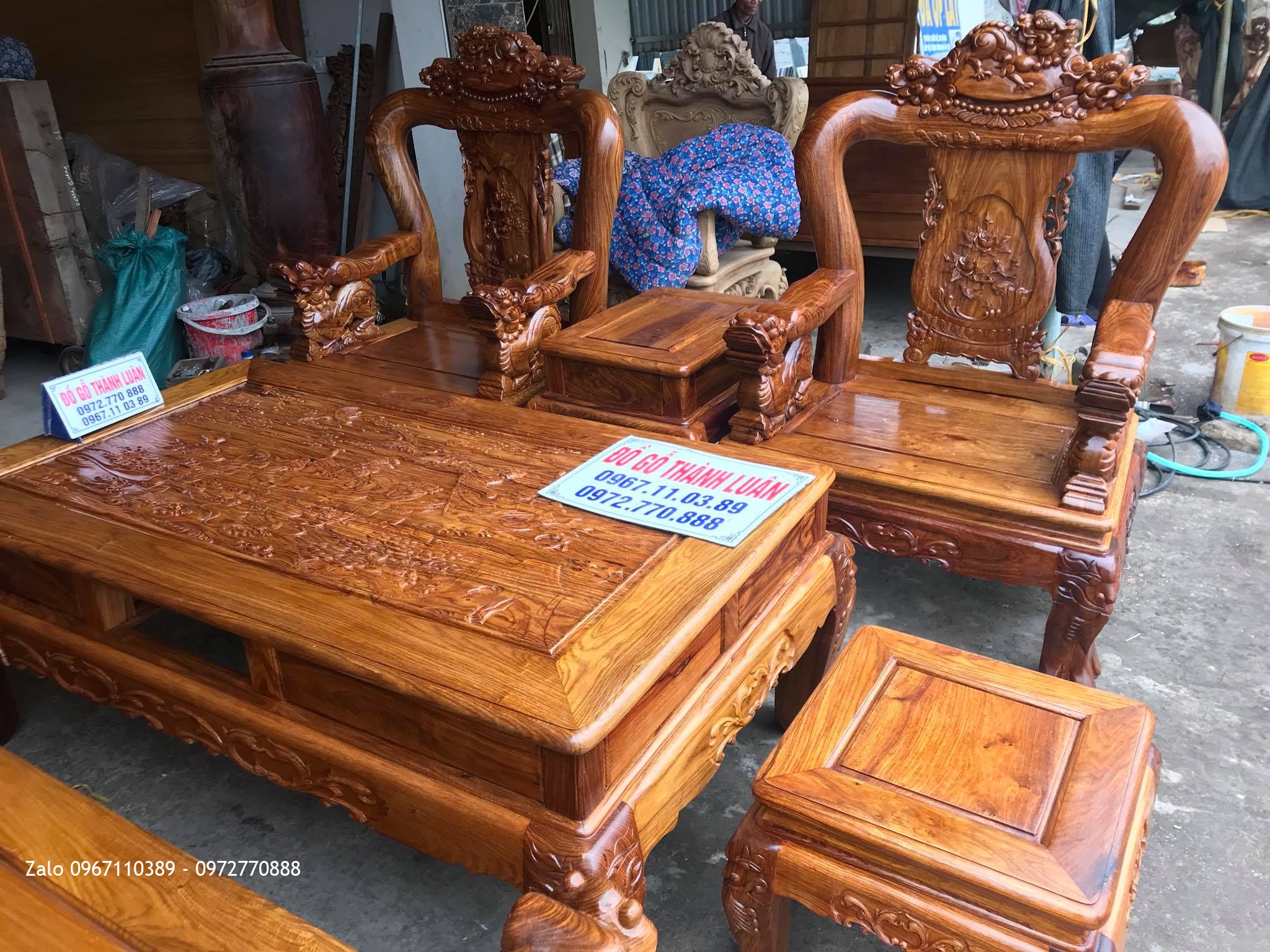 Bộ Ghế Minh Nghê Cột Gỗ Hương. A Hiệu Hải Dương,