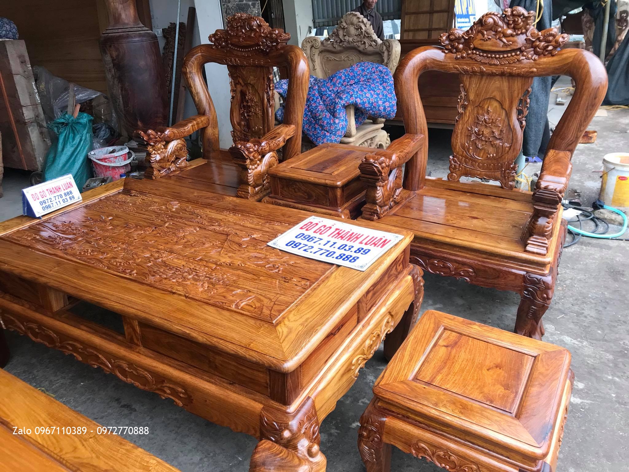 Bộ Ghế Minh Nghê Cột Gỗ Hương. A Hiệu Hải Dương,