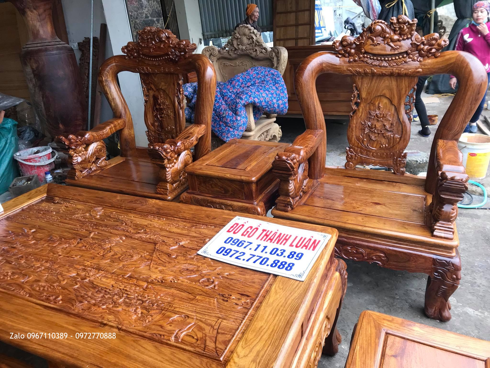 Bộ Ghế Minh Nghê Cột Gỗ Hương. A Hiệu Hải Dương.