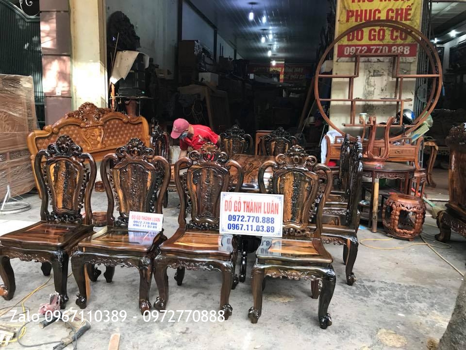 Bộ Minh Quốc Nghê Gỗ Mun Và Bộ Ghế Ăn Gỗ Mun. Chú Hùng Hải Phòng.