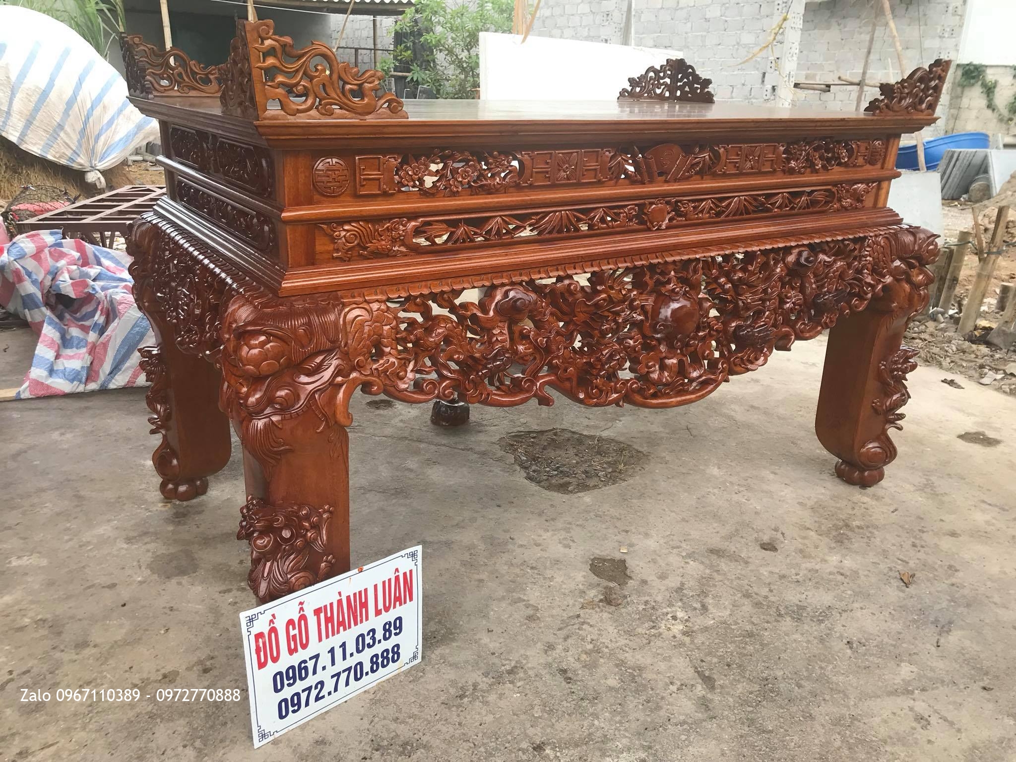 Sập Thờ Lưỡng Long Trầu Mặt Nguyệt Gỗ Gụ. AC Đô Tươi Thường Tín HN..