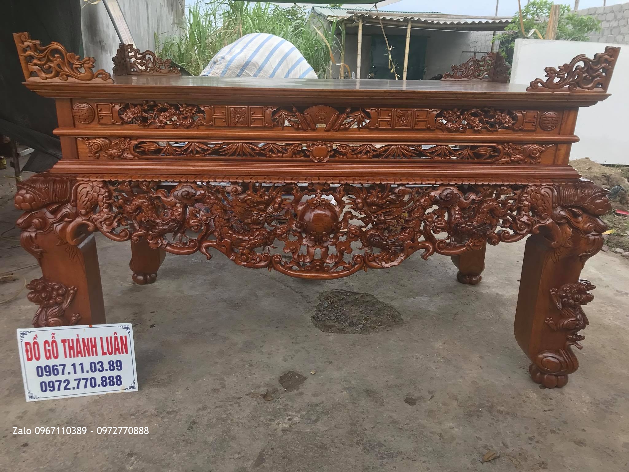 Sập Thờ Lưỡng Long Trầu Mặt Nguyệt Gỗ Gụ. AC Đô Tươi Thường Tín HN.