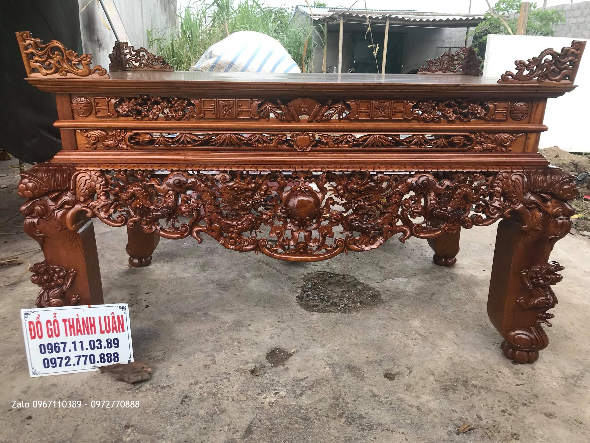 Sập Thờ Lưỡng Long Trầu Mặt Nguyệt Gỗ Gụ. AC Đô Tươi Thường Tín HN