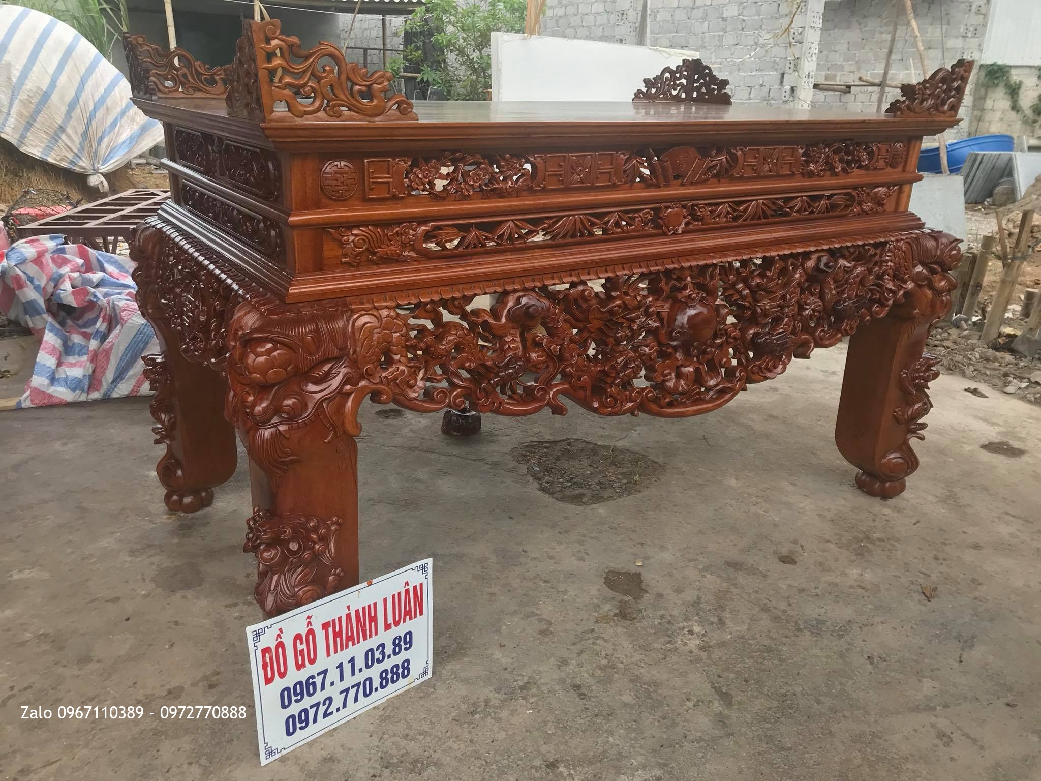 Sập Thờ Lưỡng Long Trầu Mặt Nguyệt Gỗ Gụ. AC Đô Tươi Thường Tín HN: