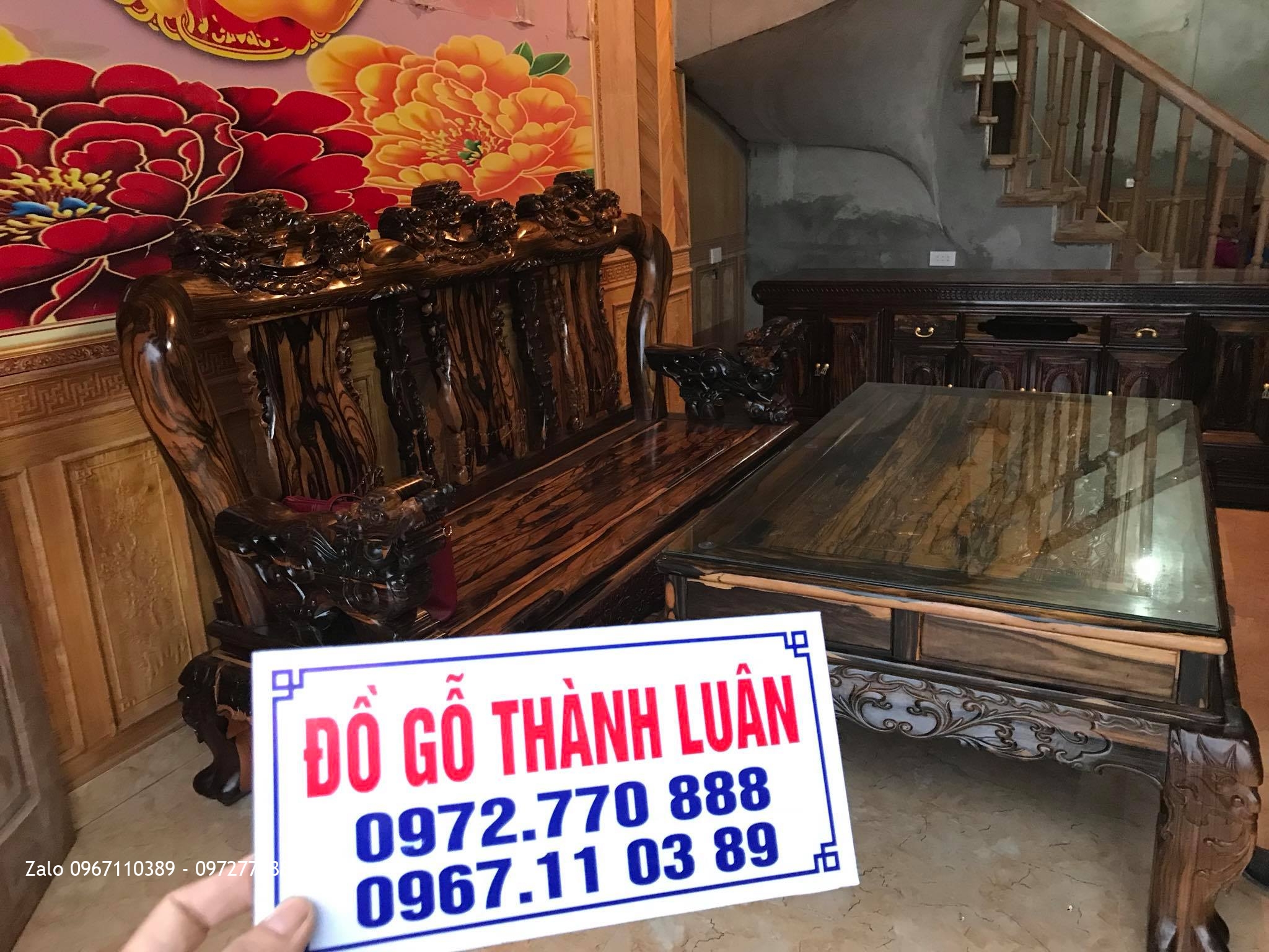 Bộ Bàn Ghế Minh Quốc Nghê Cột 13, Kệ Tivi Gỗ Mun. AC Đô Tươi Thường Tín HN.