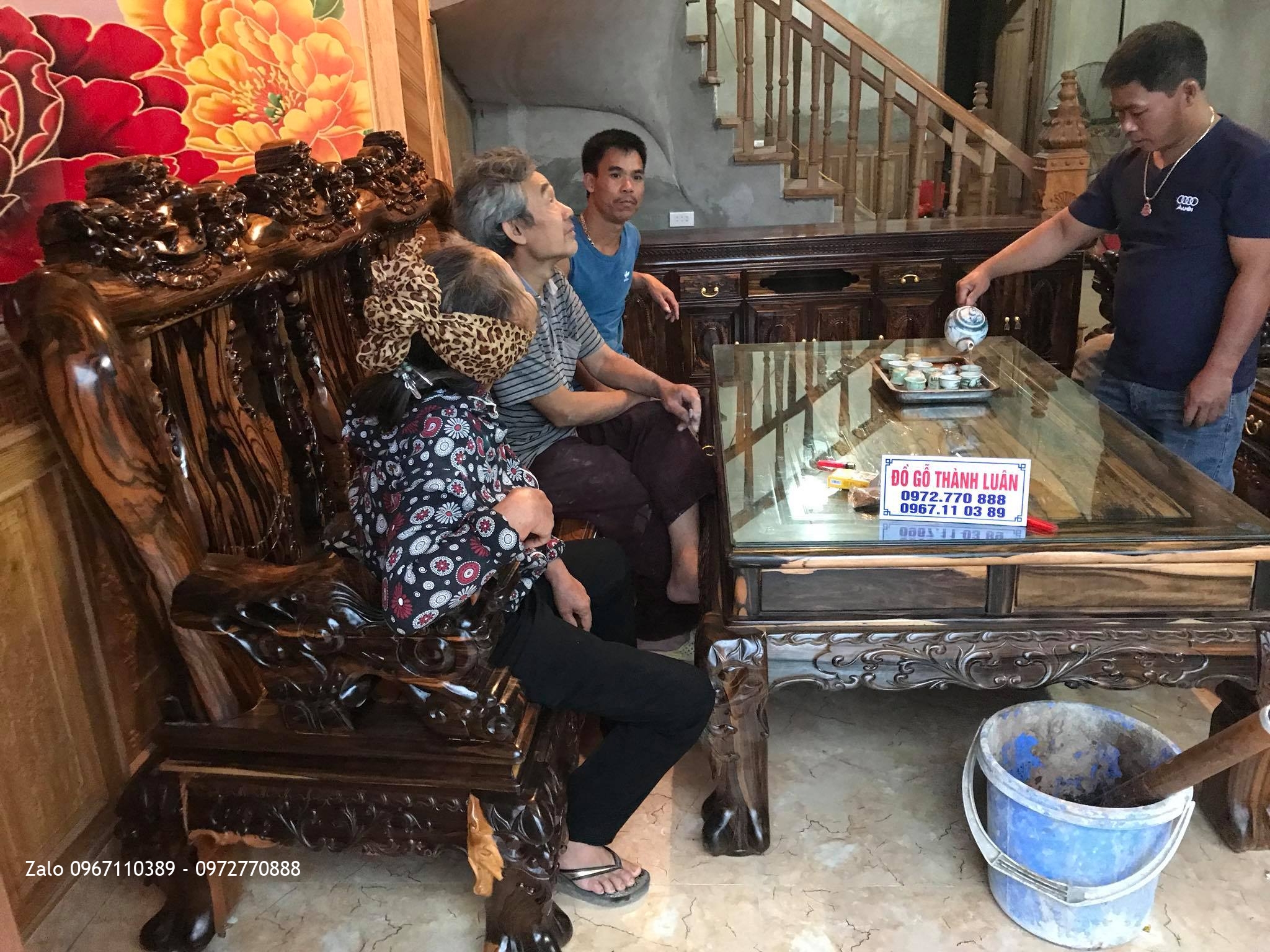 Bộ Bàn Ghế Minh Quốc Nghê Cột 13, Kệ Tivi Gỗ Mun. AC Đô Tươi Thường Tín HN.: