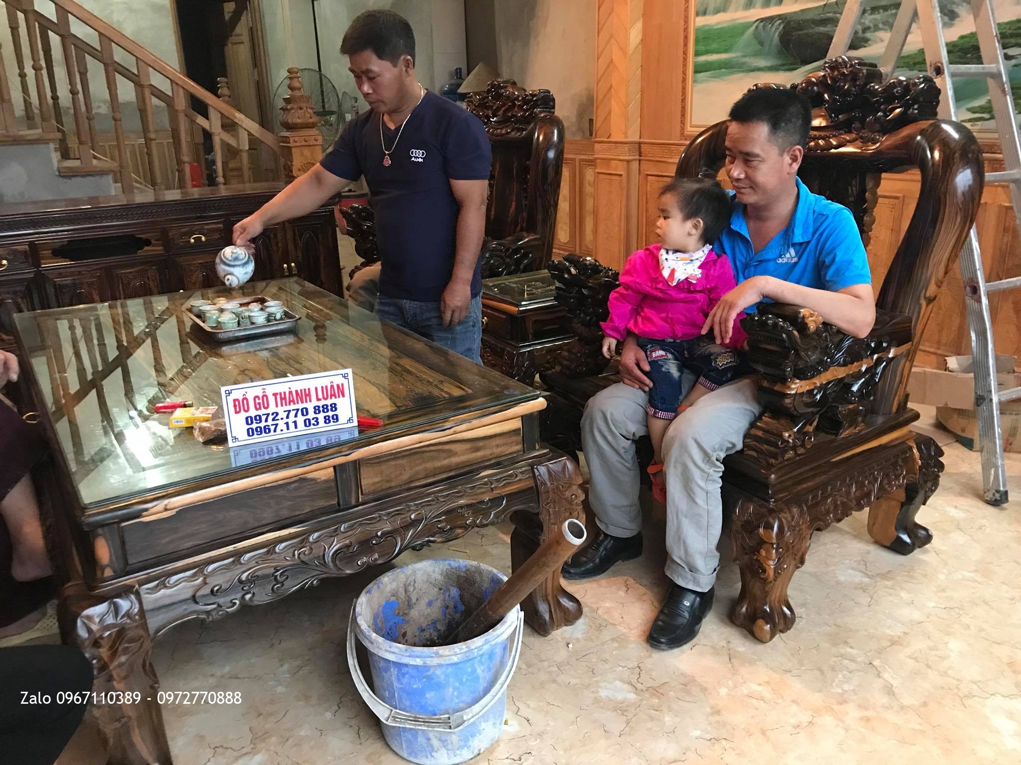 Bộ Bàn Ghế Minh Quốc Nghê Cột 13, Kệ Tivi Gỗ Mun. AC Đô Tươi Thường Tín HN.:.