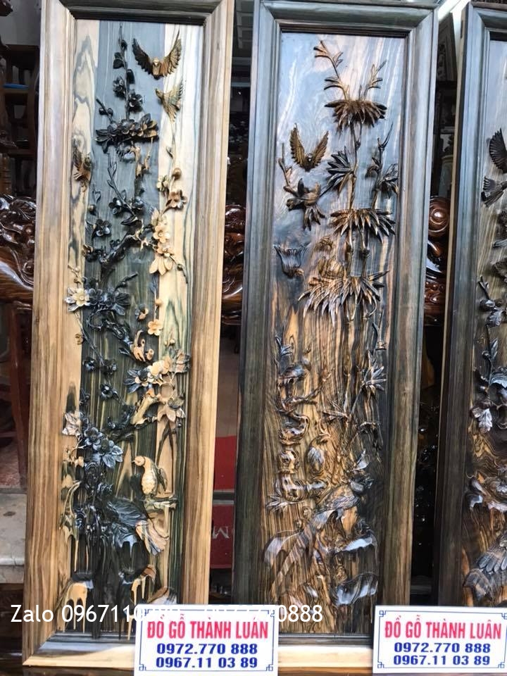 Bộ Tranh Tứ Quý Gỗ Mun Hoa,