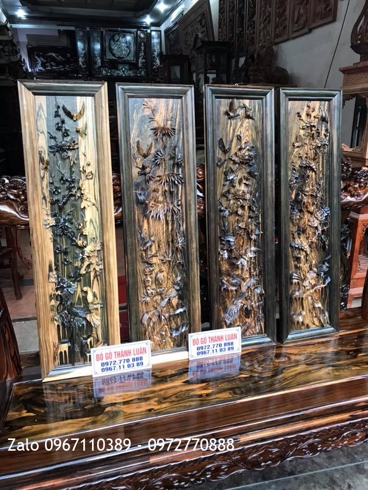 Bộ Tranh Tứ Quý Gỗ Mun Hoa,