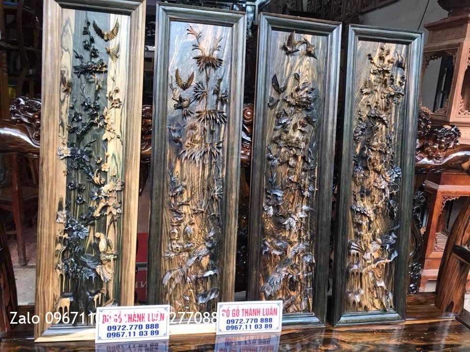 Bộ Tranh Tứ Quý Gỗ Mun Hoa.