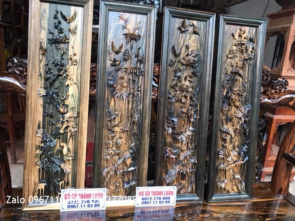 Bộ Tranh Tứ Quý Gỗ Mun Hoa.