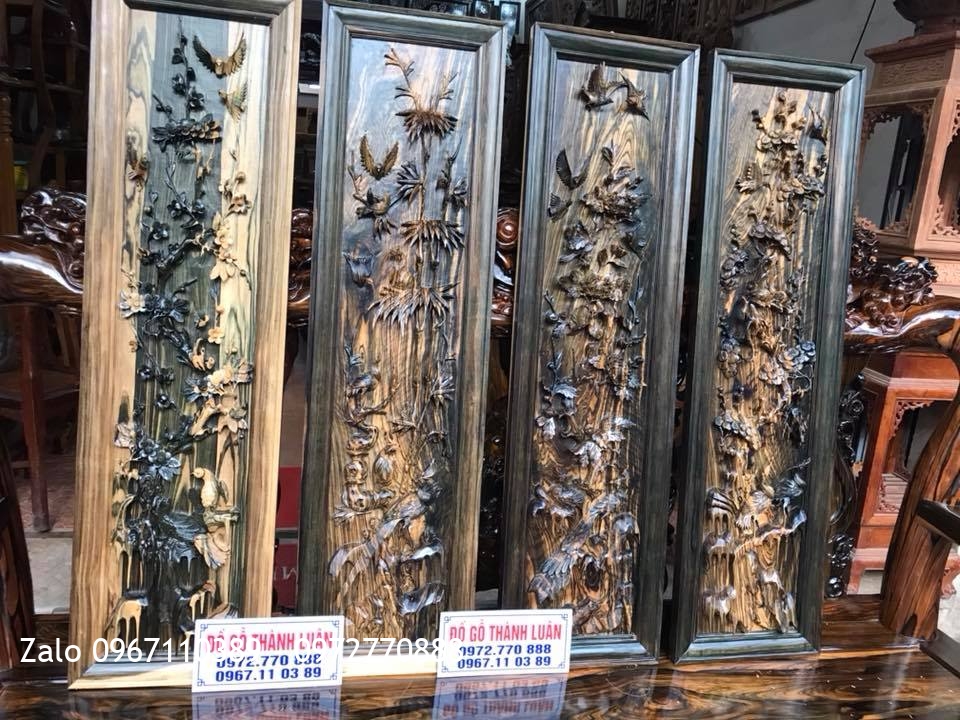 Bộ Tranh Tứ Quý Gỗ Mun Hoa.