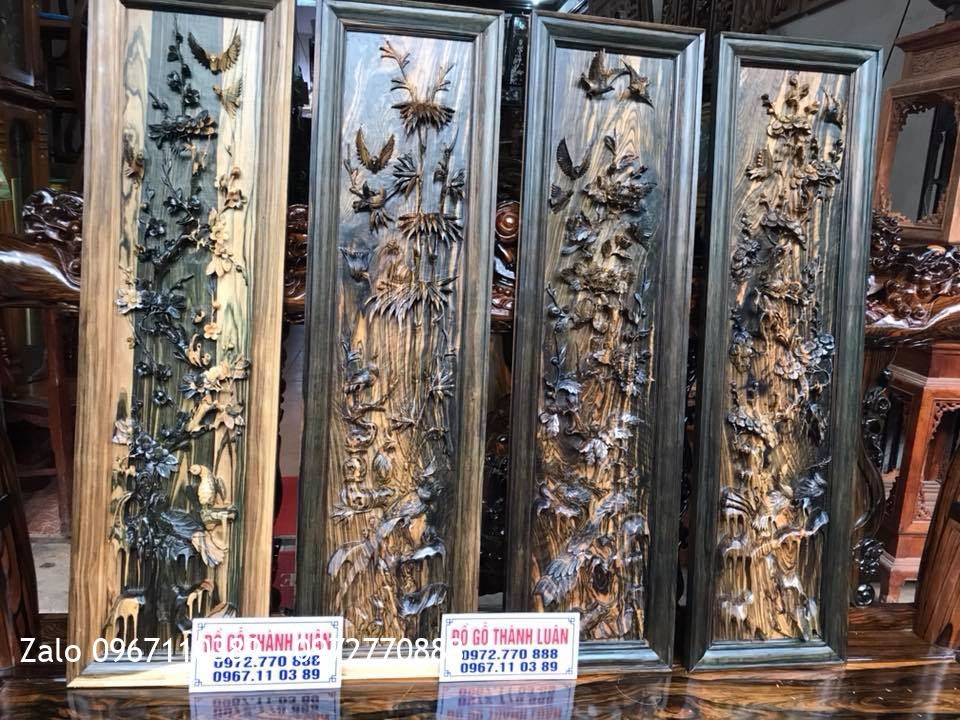 Bộ Tranh Tứ Quý Gỗ Mun Hoa.