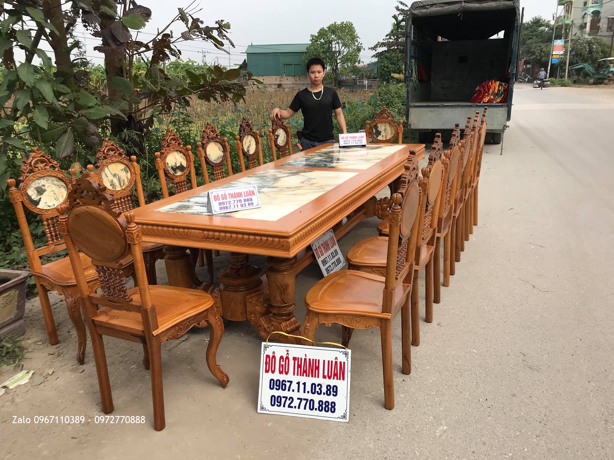 Bàn Ghế Ăn Vách Đồng Hồ Đá (Lu-i) 14 Ghế, 1 Bàn,.