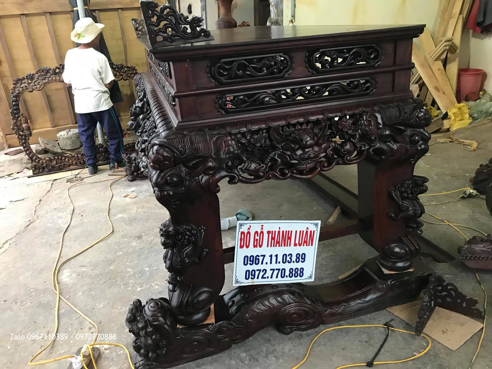 Sập Thờ Cây Hoá Tứ Linh Gỗ Gụ. A Long Ba Vì HN.