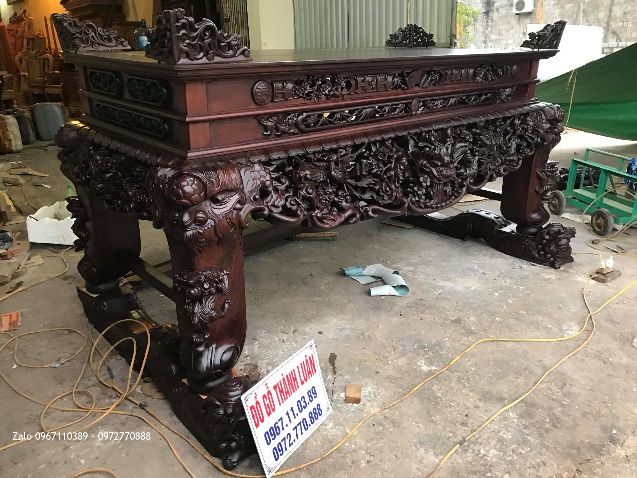 Sập Thờ Cây Hoá Tứ Linh Gỗ Gụ. A Long Ba Vì HN.