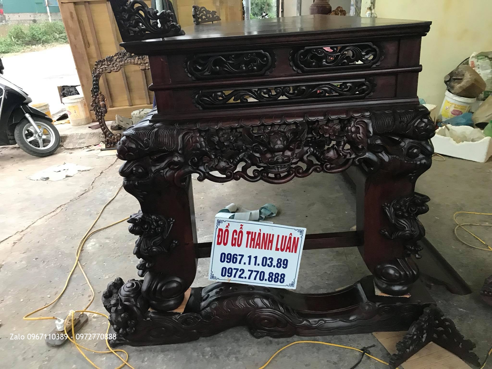 Sập Thờ Cây Hoá Tứ Linh Gỗ Gụ. A Long Ba Vì HN.: