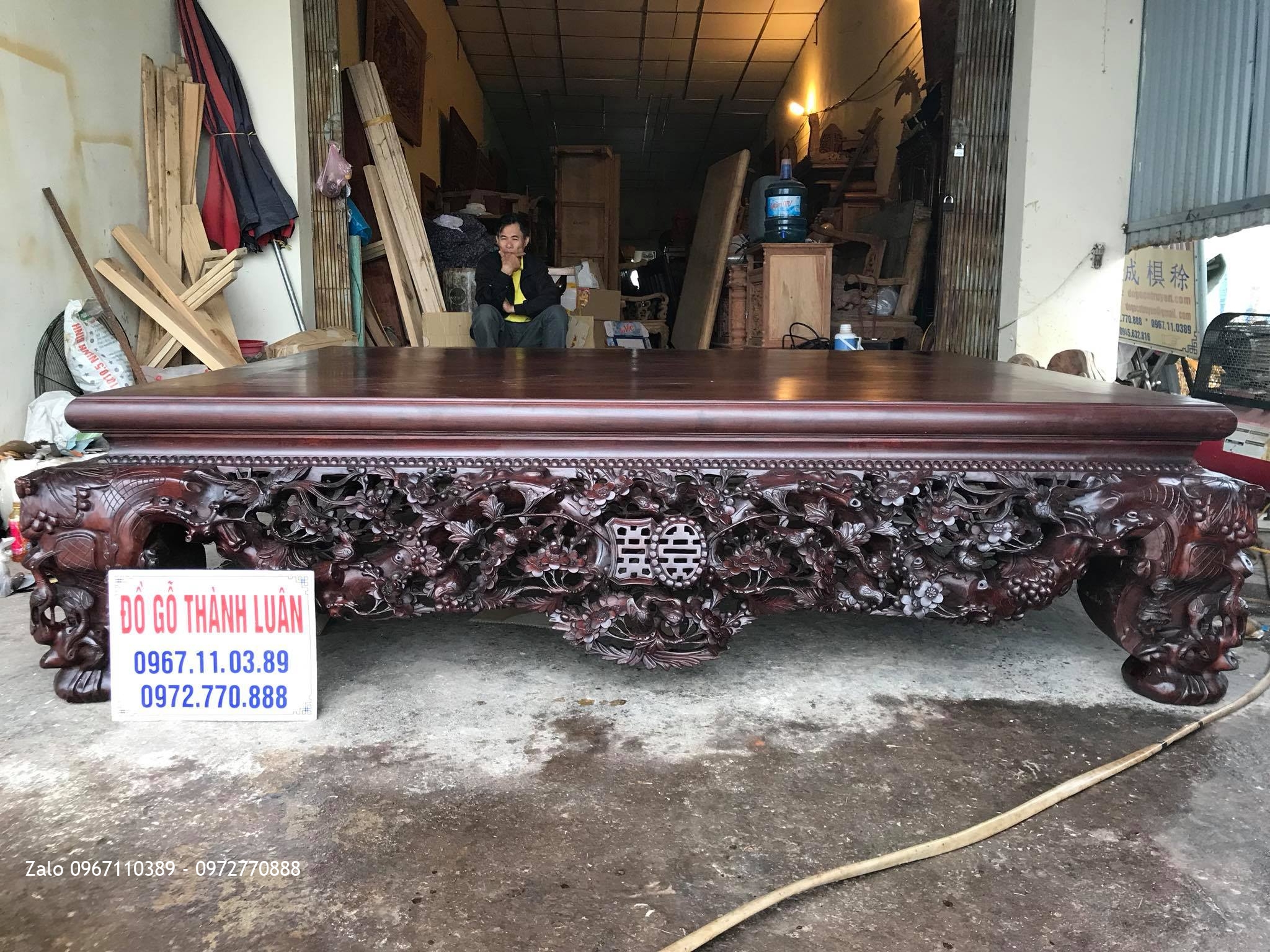 Sập Thập Điểu Quần Mai Gỗ Gụ 2m37 x 1m97. A Long Ba Vì Hà Nội.