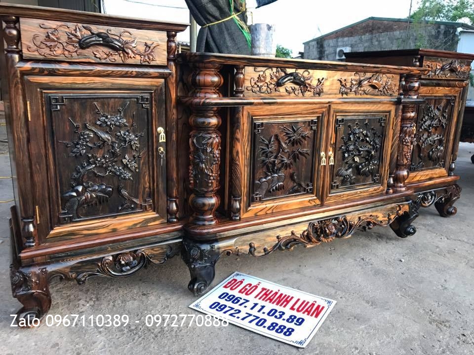 Tủ Tivi Gỗ Mun Hoa 4 Cánh Đục Tứ Quý: